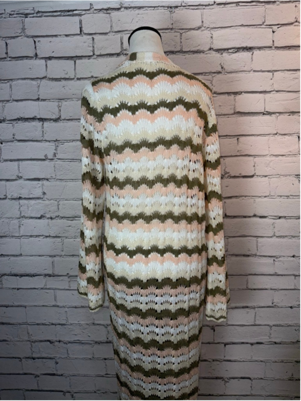 Women's VENUS Duster Knit Sweater Beach Crochet Pink Green Striped Size Large - Picture 9 of 12